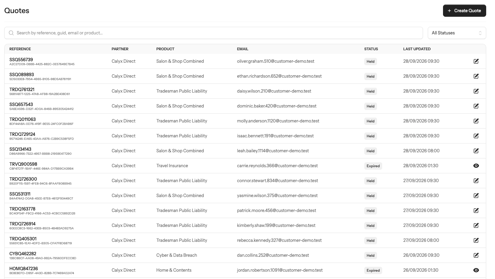 Quote workspace used across distribution journeys